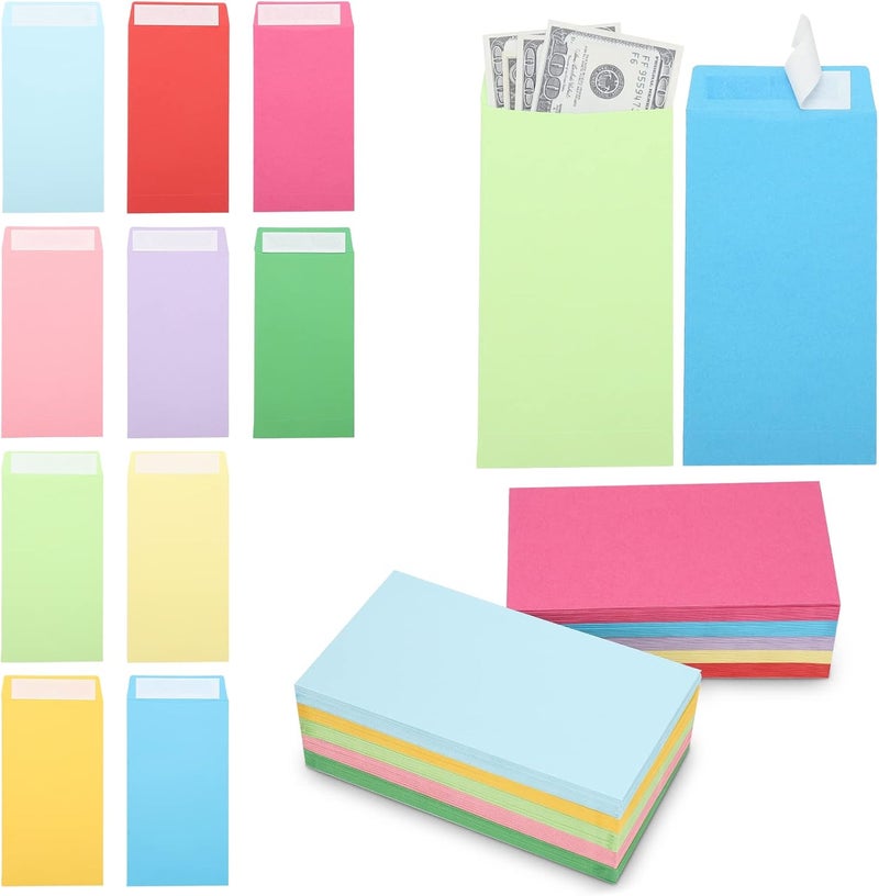 Keketer 200 Pack Cash Envelopes Self adhesive 6.7x3.5 Inch, Fit for Envelope Money Saving Challenge, 10 Colors 120 GSM Thick Money Envelopes for Cash, Budgeting, Tips, Check, Coin & Tickets - Image 1